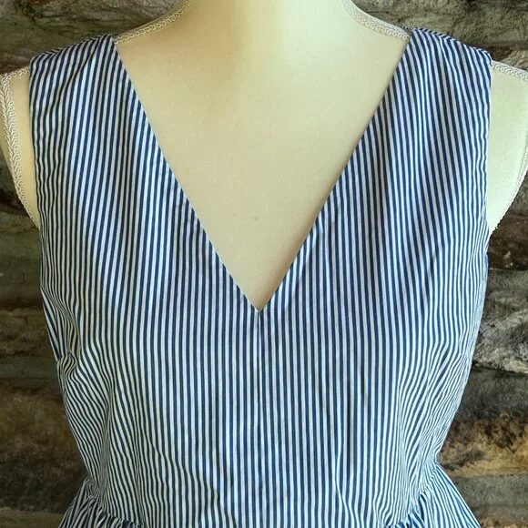 J. CREW Ruffle Sleeveless Tank Top. Blue Stripe, Ruffle Hem, Nautical Size 4 - Picture 5 of 11